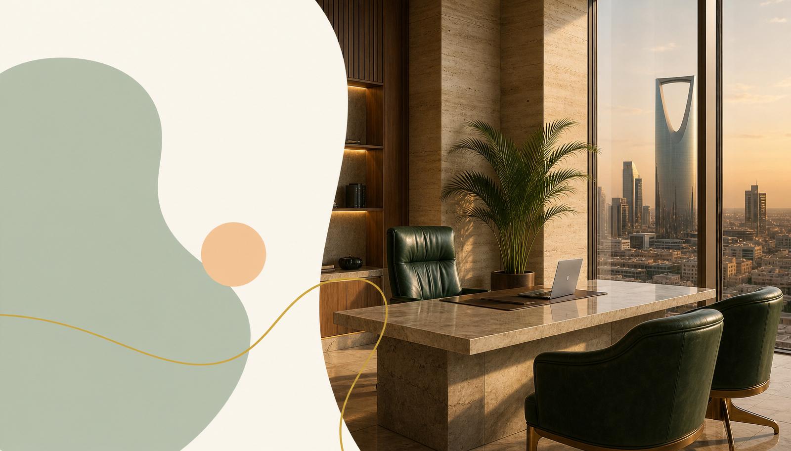 Elegant executive office with a Riyadh Kingdom Tower view